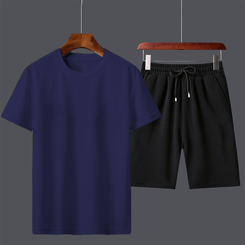 Summer Fashion Men's sports Suit Harajuku Short Sleeved Holiday Shorts Casual Jogging Men Drawstring Two-piece Set DropShipping