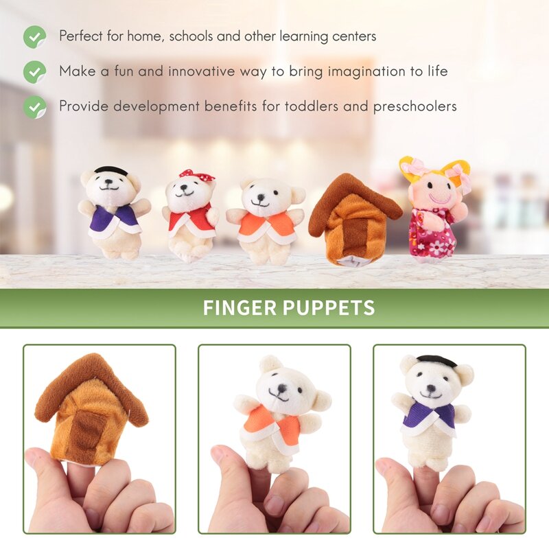 Fairy Tale Golden Finger Puppets, Fairytale, 3 ursos, 5 pcs/lote