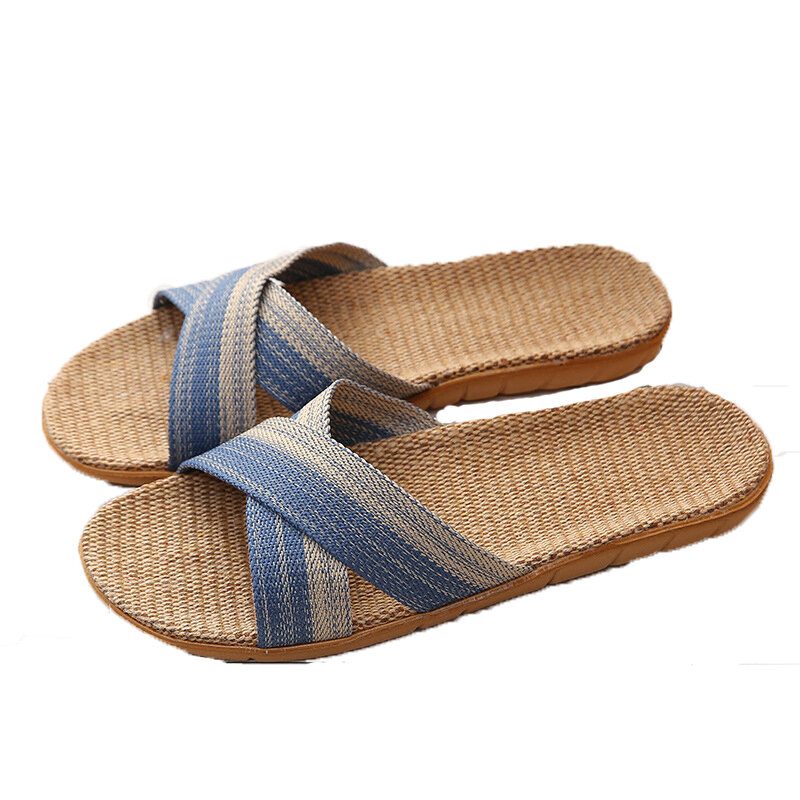 Zapatillas de lino informales para hombre, chanclas antideslizantes de varios estilos para el hogar, zapatos de interior, sandalias de verano