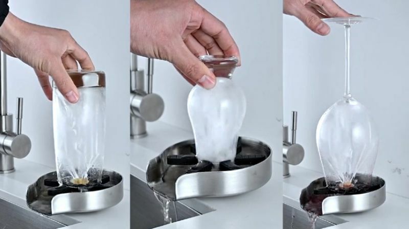 Commerciële Bar Accessoires Glas Rinser Coffeeshop Automatische Bekerwasmachine Rvs Glas Rinser Voor Gootsteen