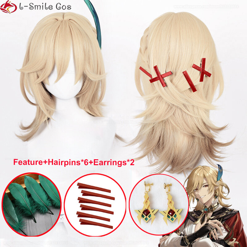 High Quality Kaveh Cosplay Wig Game  Kaveh Wigs 50cm Long Linen Gold With Braid Heat Resistant Hair Wigs + Wig Cap