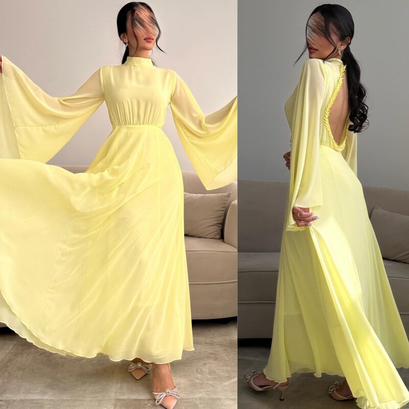 Бальное платье, вечернее шифоновое пляжное платье-трапеция с оборками в стиле Саудовской Аравии, платье на заказ с высоким воротником, Платья Миди