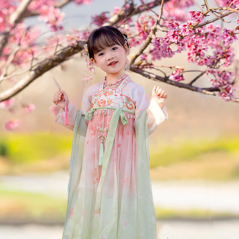 Vestido Hanfu estilo chinês para meninas, vestido Tang infantil, vestido Baby Tang, comprimento do peito, saia Ru, super imortal, antigo, primavera