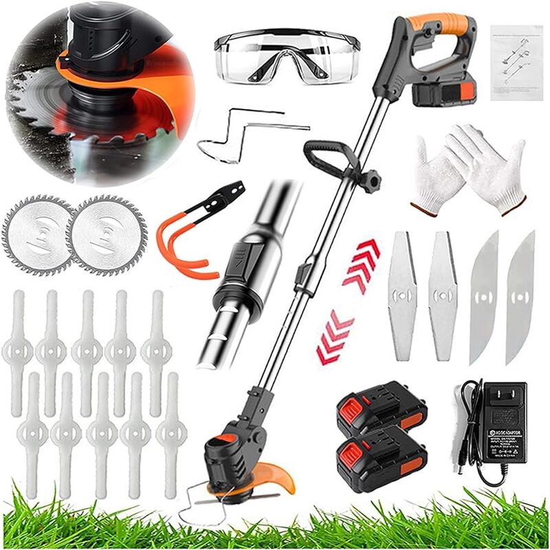 Electric Weed Eater String Trimmer Weed Wacker Lawn Edger with 2 Li-Ion Battery 1 Charger and 16 Cutting Blades & Pruning