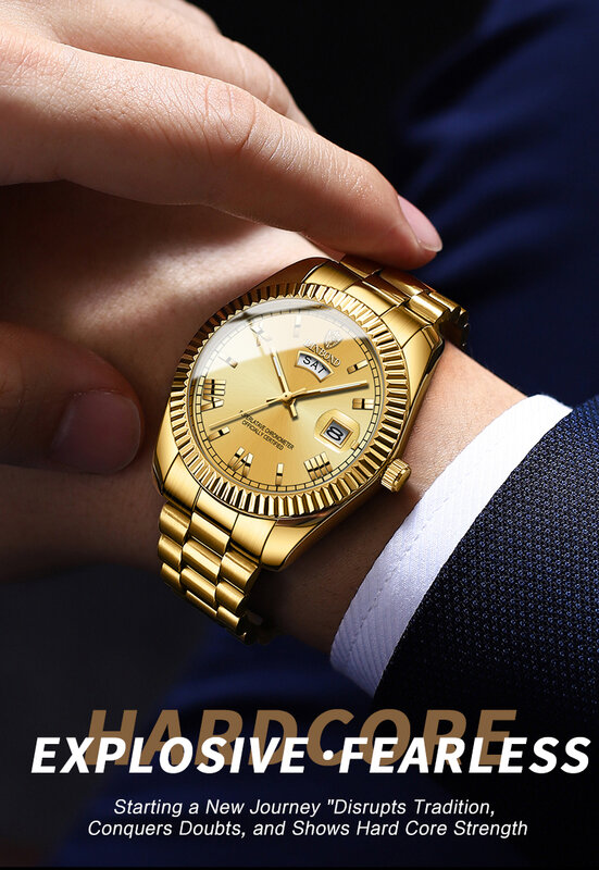BINBOND-Relógio de pulso quartzo impermeável masculino, Aço inoxidável, Relógio luminoso masculino, Data de luxo, B0733, 2023