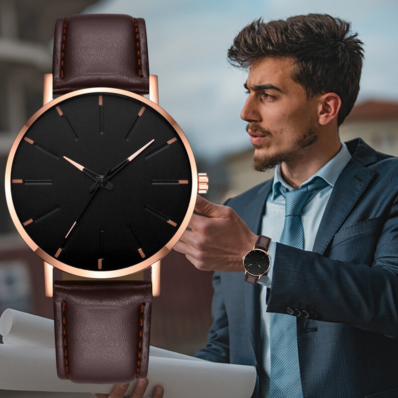 Orologio Uomo-Reloj analógico de cuarzo para Hombre, accesorio de pulsera de cuarzo resistente al agua con correa de cuero, complemento masculino de marca de lujo