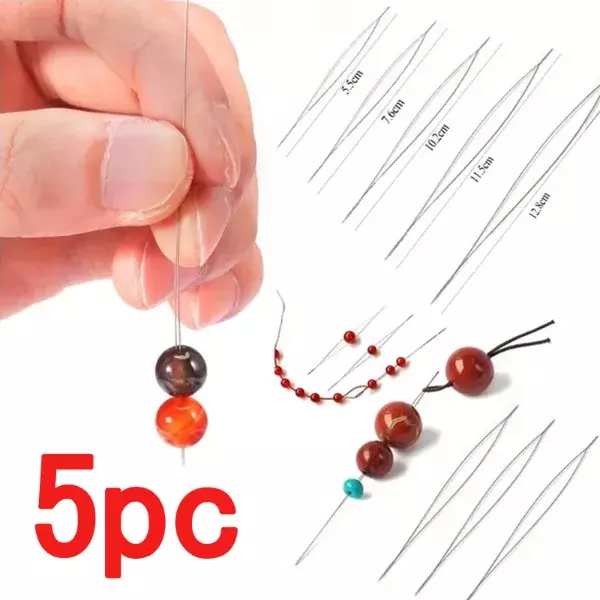 5Pc Beading Needles Seed Beads Needles Big Eye DIY Beaded Needle Collapsible Beading Pins Open Needles for Jewelry Making Tools