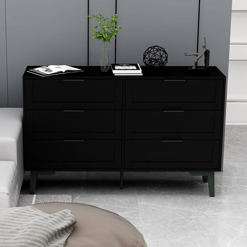 Cómoda negra moderna para dormitorio, mueble de madera para guardería, vestidores horizontales y cofres, 6 unidades