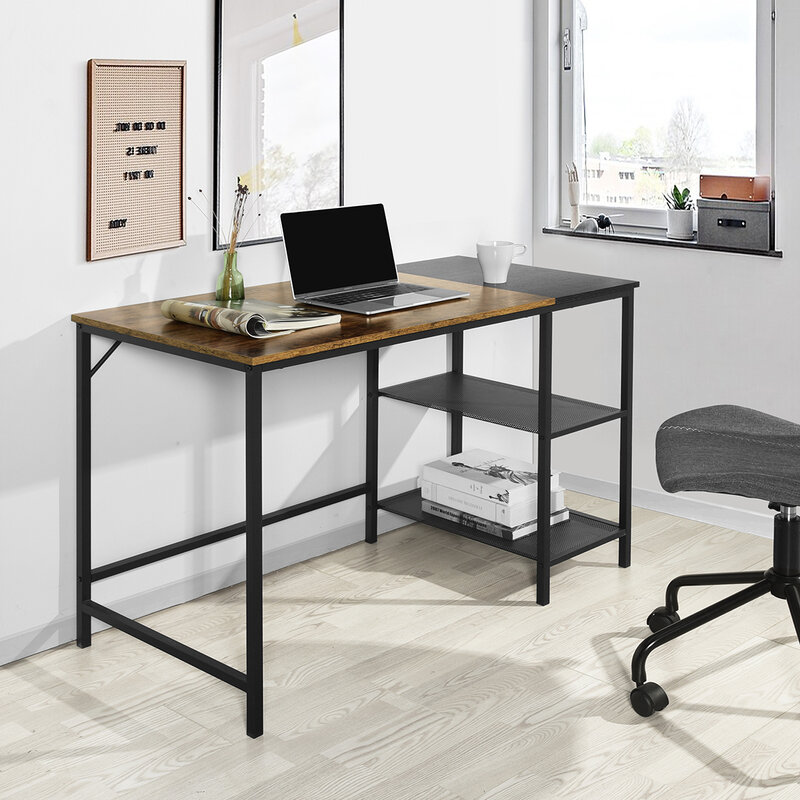 Mesa de escrita moderna com 2 prateleiras de armazenamento espaçosas, perfeita para Home Office ou Study Corner, computador elegante e funcional