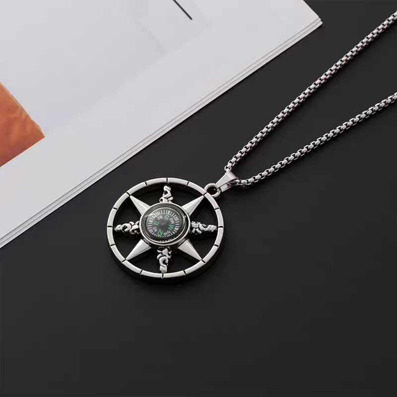 FANDAO compass necklace, vintage nautical graduation pendant, men's stainless steel necklace, women's fashion jewelry