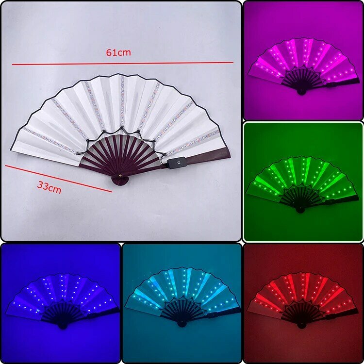 Kipas LED bercahaya 5V, dapat diisi ulang, kipas kain lipat menyala warna-warni, kipas menyala untuk alat peraga Bar malam pernikahan