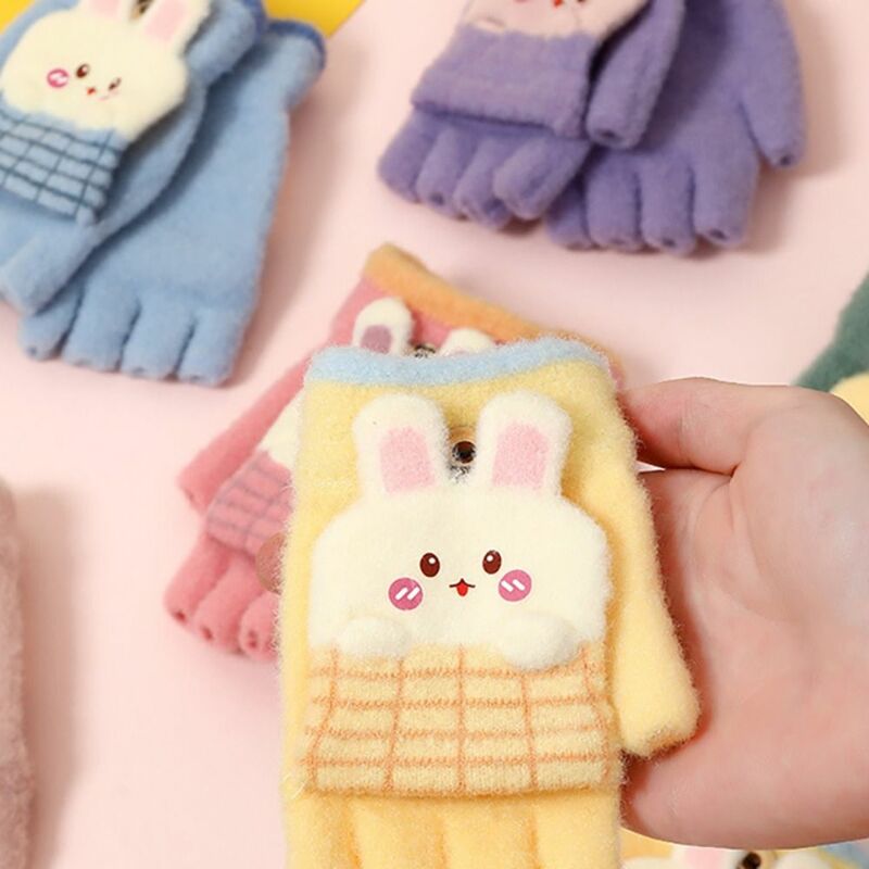 Cartoon Rabbit Winter Children Gloves High Quality Thicken Warm Knitted Mittens Dual Use Windproof Hand Gloves Girls Boys