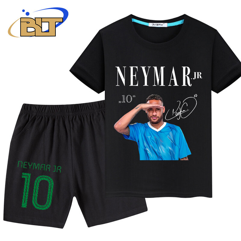 Camiseta e shorts casual infantil de manga curta, Neymar Avatar estampado, terno para menino, conjunto de 2 peças, verão
