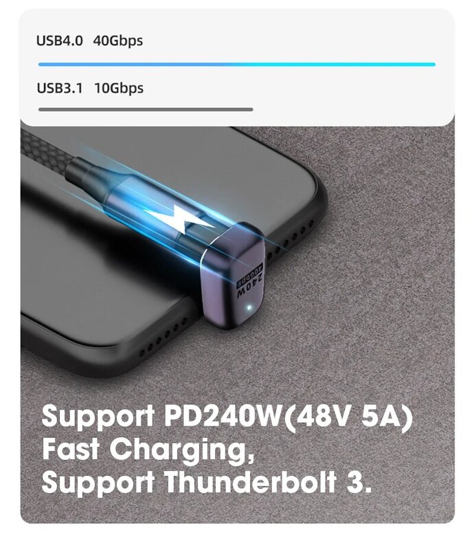 Connecteur de chargeur USB 4.0 PD 240W 8K 60Hz pour Macbook, 40Gbps, haute vitesse, USB C OTG, forme en U, angle droit, adaptateur mâle vers femelle