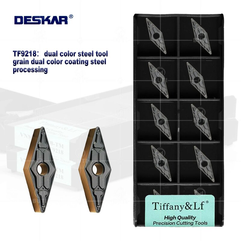 DESKAR VNMG160408-TM TF9218 asli, alat bubut CNC sisipan karbida untuk bagian baja pemotong untuk pemrosesan baja 100%