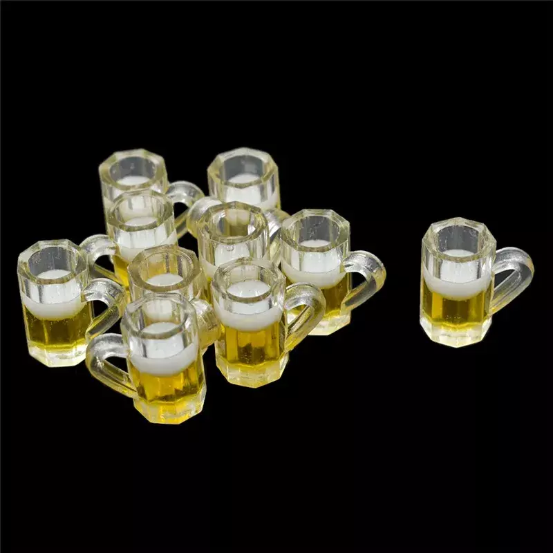 10 قطعة زجاجة بيرة مصغرة الراتنج أكواب صغيرة دمية نموذج الحديثة غرفة المنزل الجدول بيوت الدمى لوازم الديكور
