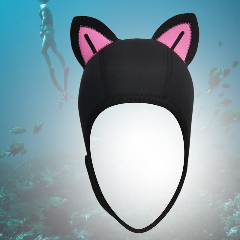 Capucha de neopreno con orejas de gato para mujer y niña, gorro de natación de 3mm, térmico, elástico, ideal para surf, Invierno