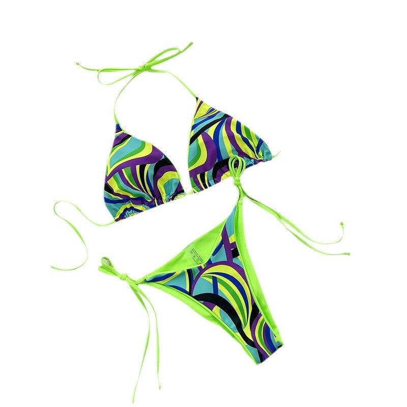 Bikini con Tanga verde neón para mujer, bañador Sexy de dos piezas, ropa de playa, trajes de baño, conjunto de Bikini brasileño para piscina 2024