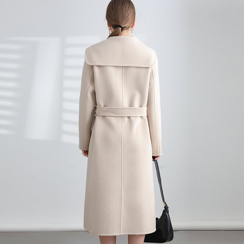 Осенне-зимнее высококачественное толстое двустороннее шерстяное кашемировое пальто из 100%-ной шерсти корейское свободное шерстяное пальто