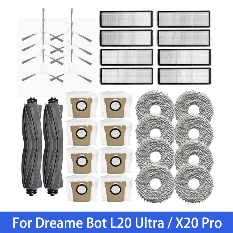 Accessoires de remplacement pour aspirateur robot Dreame Bot L20 Ultra / X20 Pro, brosse latérale principale, filtre Hepa, vadrouille, sac à poussière