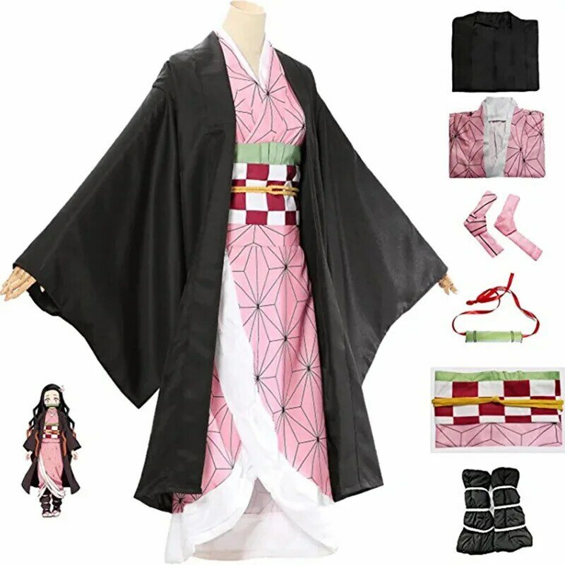 Anime Kamado Nezuko przebranie na karnawał Kimono diabeł Hunter Kamado Nezuko kostium peruka damska dziewczęca mundurek Kimono ubrania