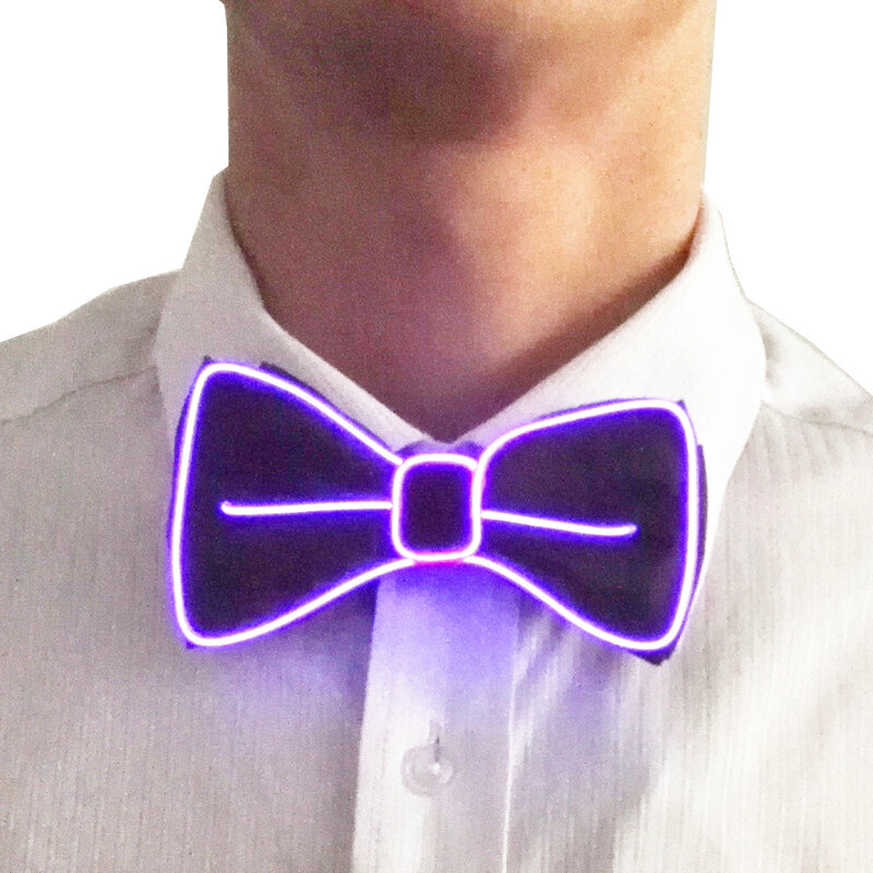 Gravata fluorescente LED para homens, luz, fantasia de cavalheiro, adereços de bar, brilho de néon, baile de baile, criativo