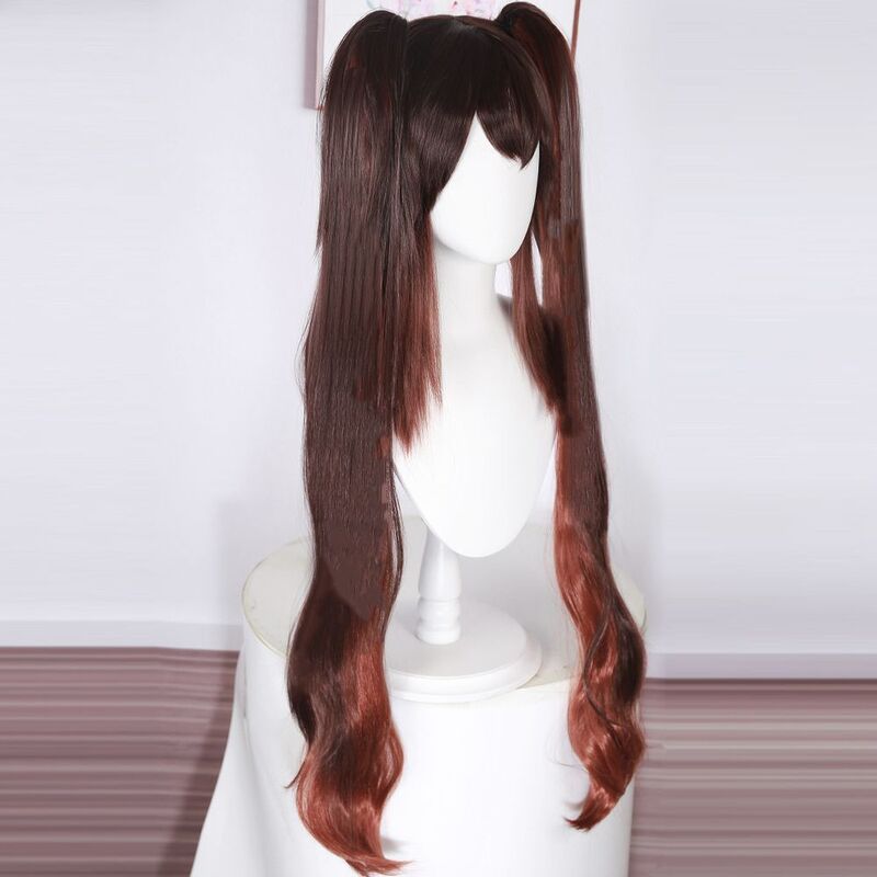 Podwójny kucyk długie kręcone włosy peruka z orzecha pokrowiec na główkę Cosplay peruki syntetyczne włosów