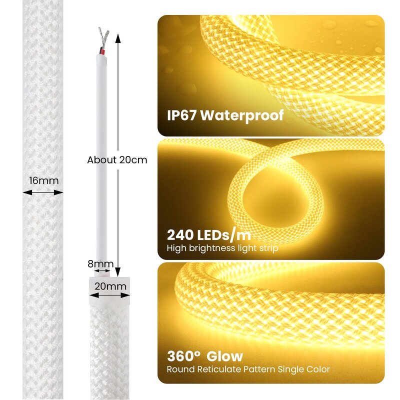 360 Degree Lighting 12V 24V Neon Strip IP67 Waterproof Home Garden Decor White Silicon Tube Flexible Ribbon Led Light 1M 5M 10M