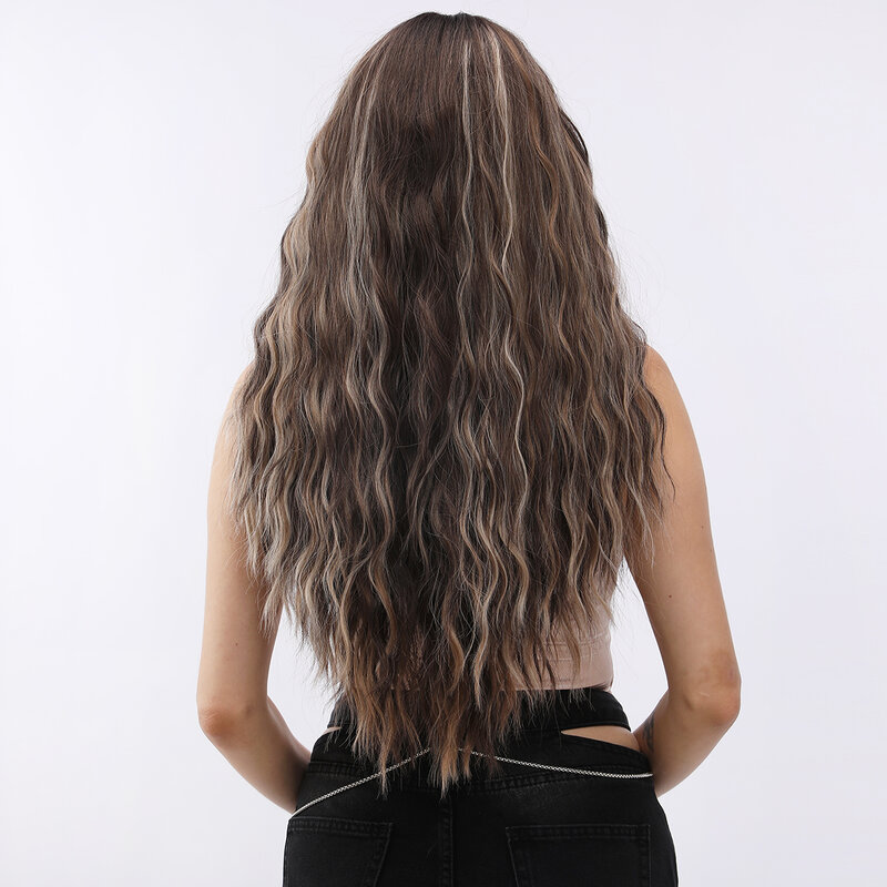 Smilco-Synthetic Lace Front Curly perucas para mulheres, destaque, chá ombre, marrom, invisível, peruca pré-arrancada, resistente ao calor