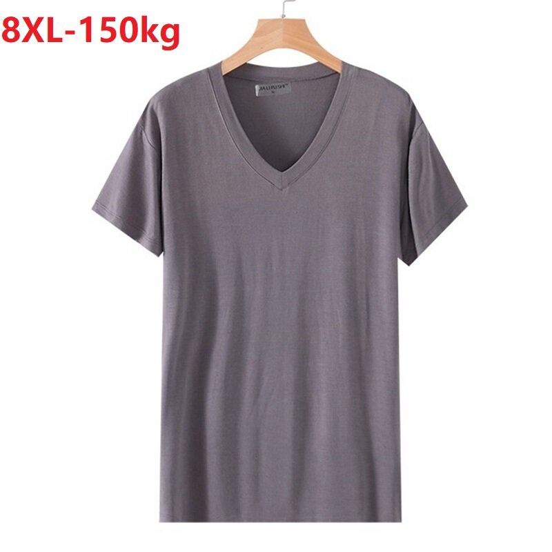 Camiseta de manga corta con cuello en V para hombre, ropa interior deportiva de gran tamaño, holgada, informal, alta elasticidad, talla grande 8XL, 150KG