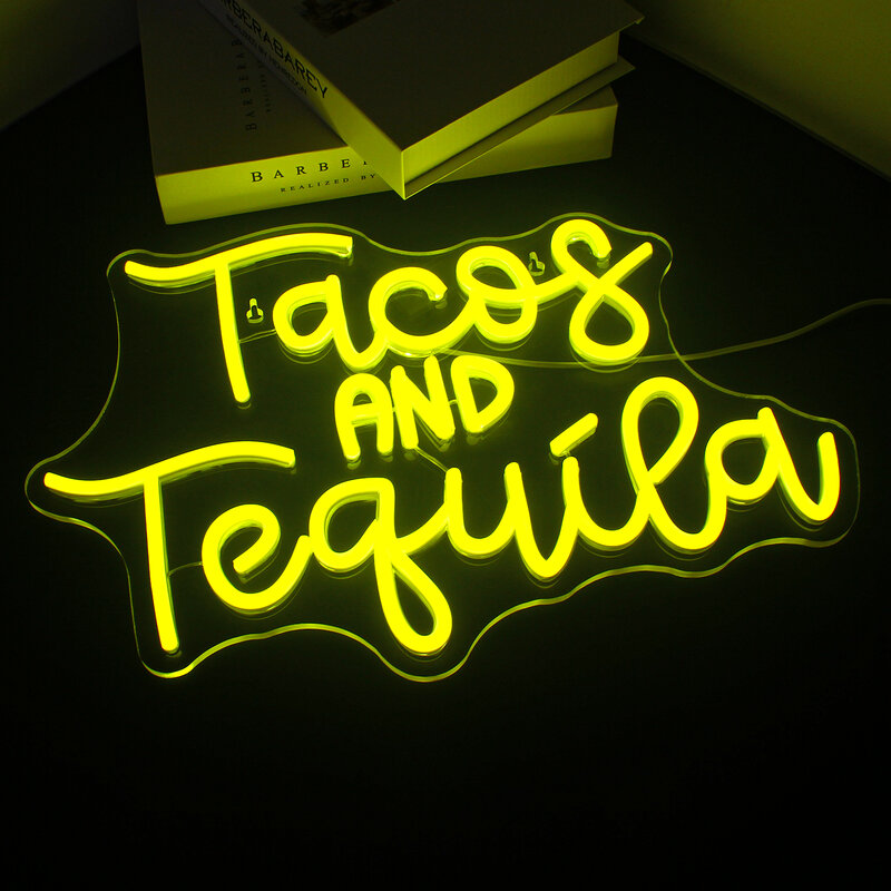 Tacos e Tequila Neon Letter Signs, LED Wall Decor Logo, USB Light Up Sign, Casa, Bares, Quarto, Café, Bar, Night Club, Party Lamp