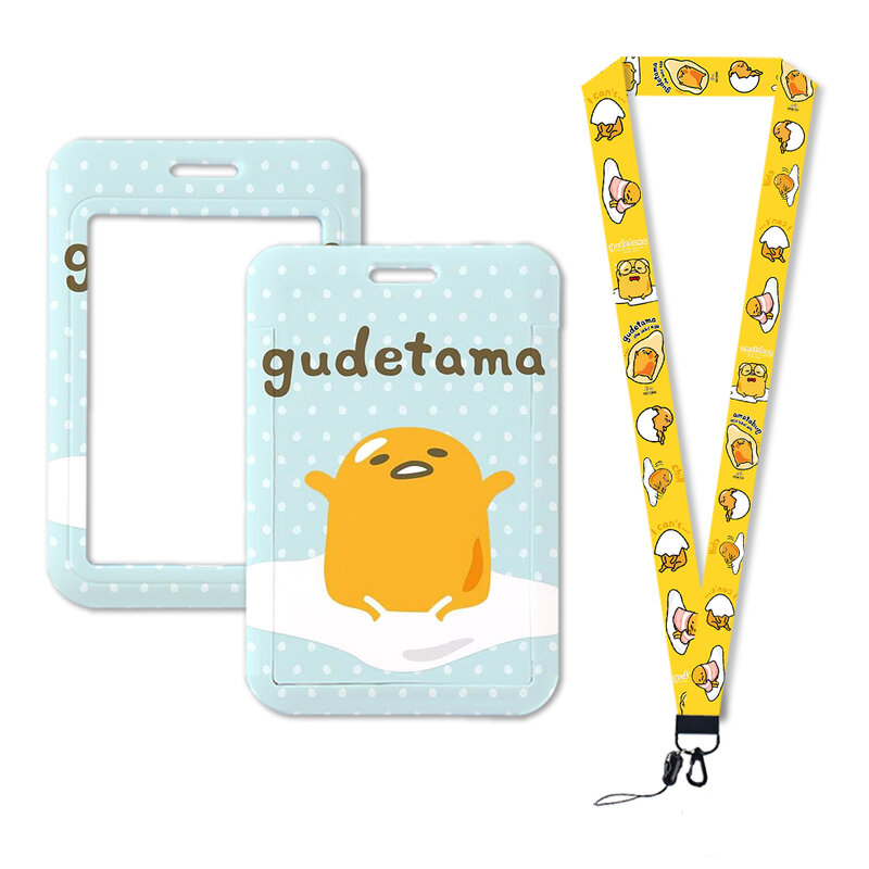 W Gudetama-portatarjetas de crédito para mujer, cordón para identificación de niños, funda para tarjeta de identificación, correa para el cuello, venta al por mayor, personalizado