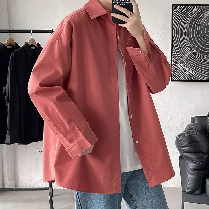 Neue einfarbige übergroße Herren Langarm hemden Unisex lässig formelle Blusen mehrfarbige lose Tops Streetwear große Größe 5xl