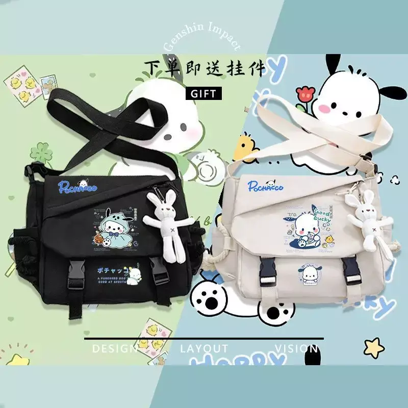 Sanrio-Bolso cruzado de lona para estudiantes, bolsa de un solo hombro con dibujos animados, para clase universitaria