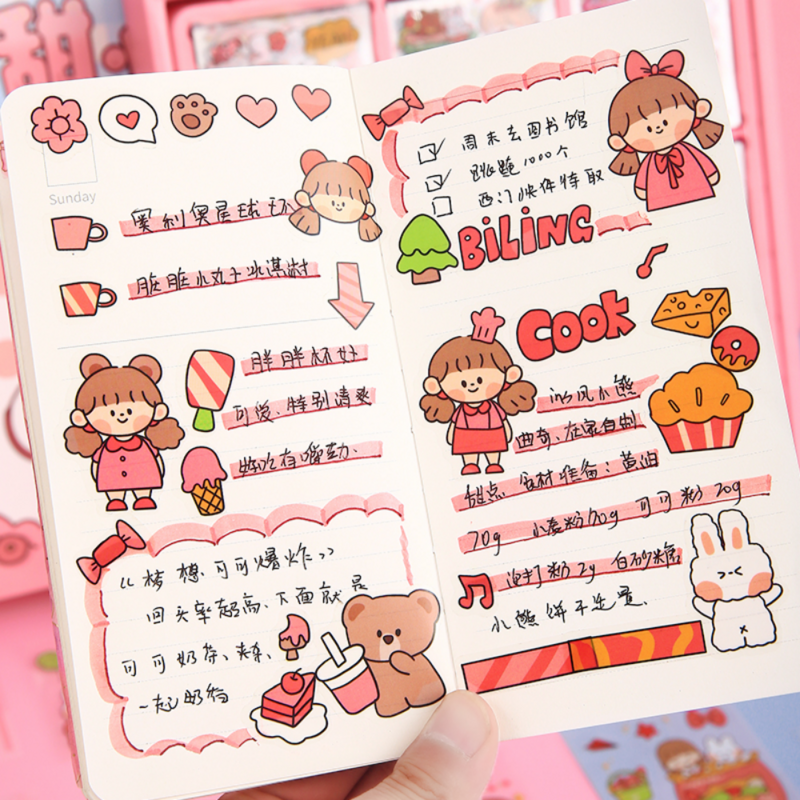 Mr. Paper 50pcs Waterproof PET Cartoon Cute Stickers Children Handbook Decoration Kawaii Stickers Korean Stationery Supplies