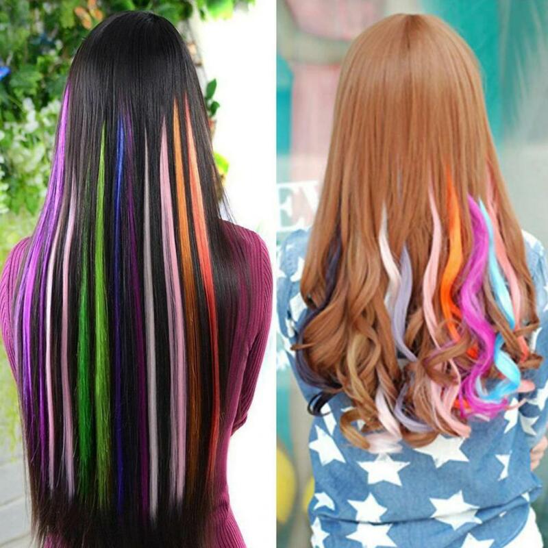 Wig warna-warni dekorasi rambut tahan panas ekstensi rambut palsu panjang modis penutup kepala Wig serat suhu tinggi untuk wanita