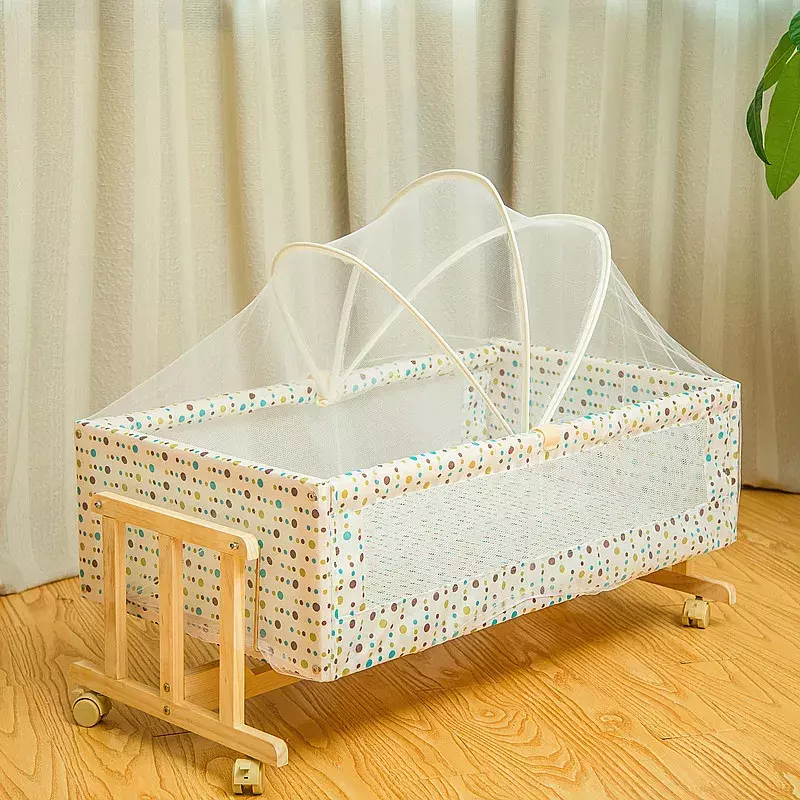 Tempat tidur bayi bahan kayu padat kasar, ayunan kecil portabel untuk bayi