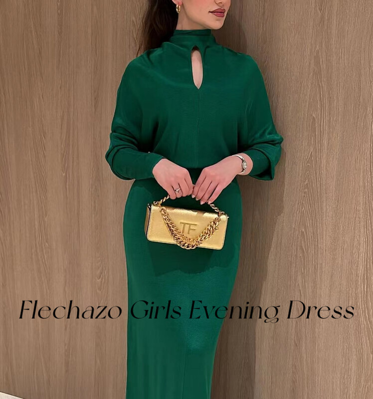 Flechazo-Robe de Soirée Fourreau Verte pour Femme, Col Haut, Découpe, Longueur Rincée, Simple, Élégante, 2024