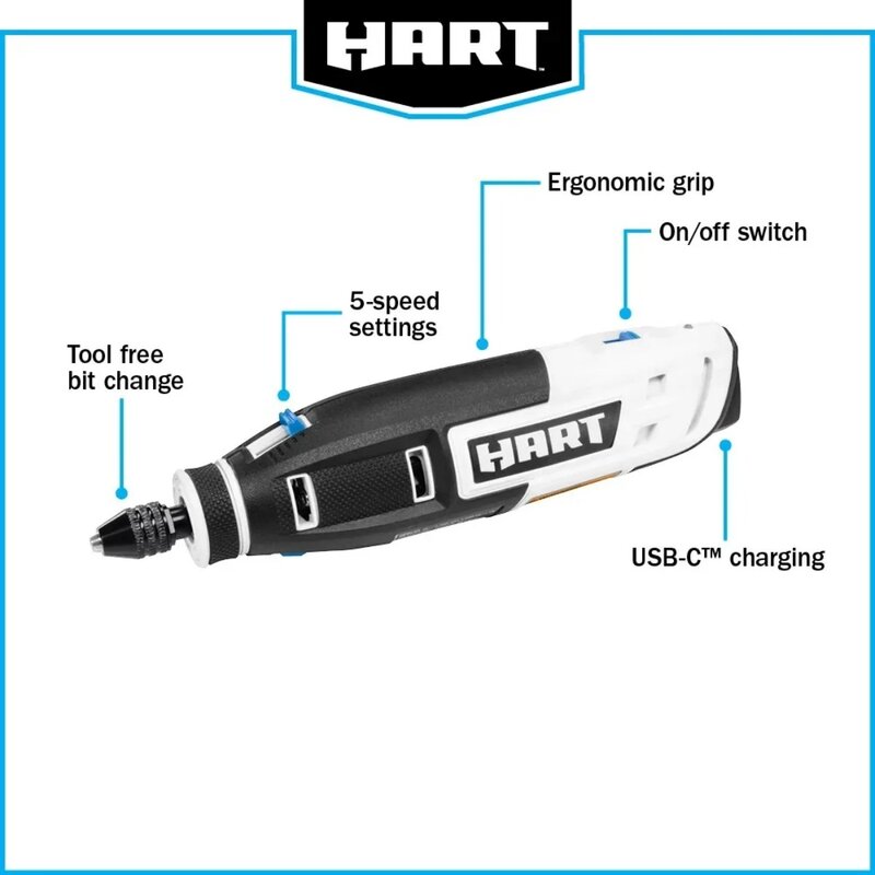 Kit de herramientas rotativas HART de 4 voltios con accesorios, nuevo, EE. UU.