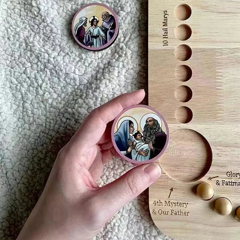 Montessori terinspirasi papan rosario kayu menyenangkan bulat Chuck manik-manik kayu kreatif seni Puzzle kayu DIY paket