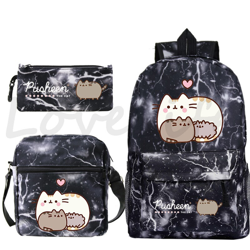 Kot kreskówkowy plecak na ramię piórnik 3 sztuk/zestaw plecak studencki Boy Girls Bookbag nadruk Anime tornister dziecięce plecaki