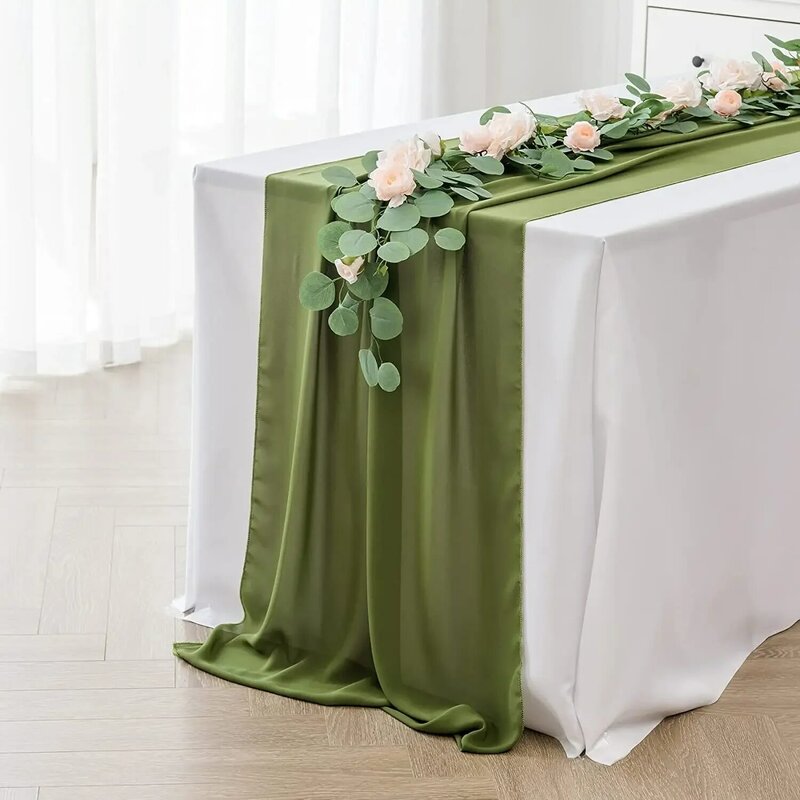 27,5x118 cali oliwkowa zieleń szyfonowa gaza bieżnik na stół weselny bieganie Baby Shower rustykalna przezroczysta dekoracja stołu jadalnego