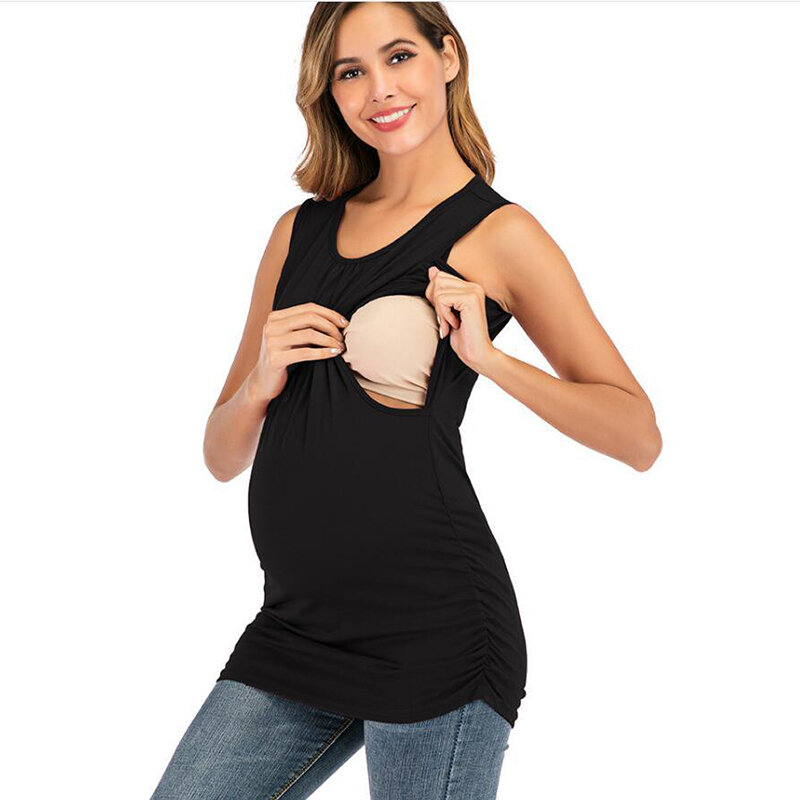Camiseta de maternidad para mujer embarazada, camisetas sin mangas para amamantar, chaleco de verano para amamantar, novedad