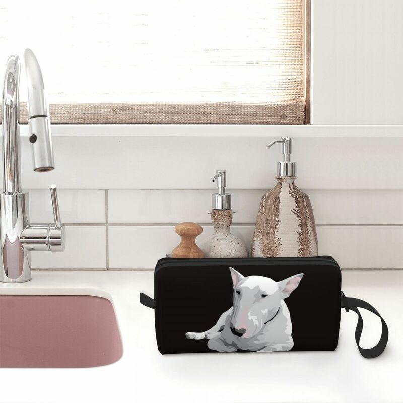 Bull Terrier Inggris, tas kosmetik, penyimpan kosmetik Kit Dopp perlengkapan mandi untuk wanita perjalanan kecantikan kotak pensil