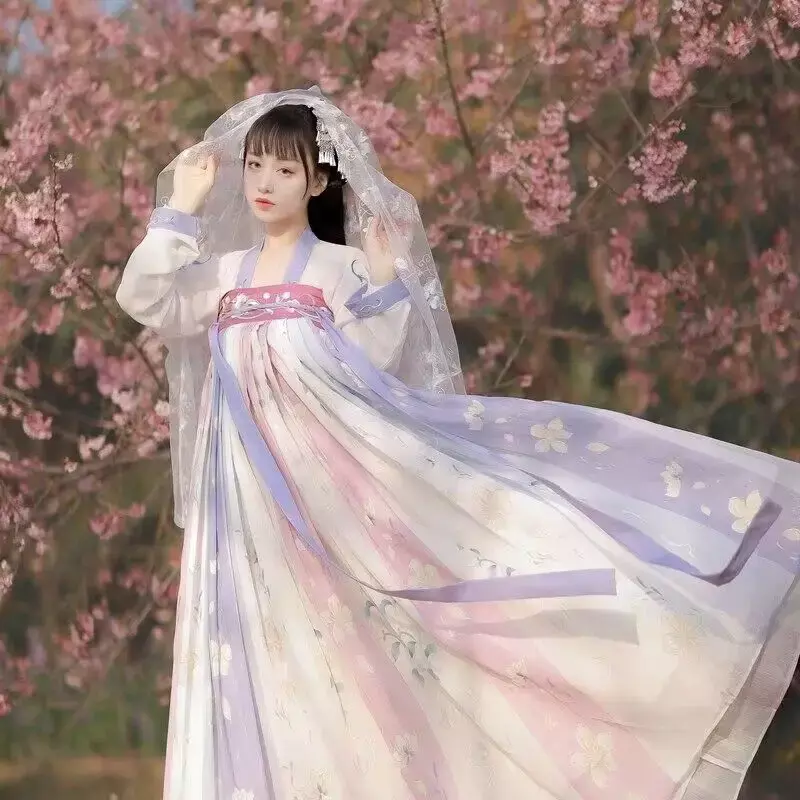 Hanfu gaun dansa tradisional Cina wanita, kostum peri dinasti kuno, gaun dansa ukuran Plus XL