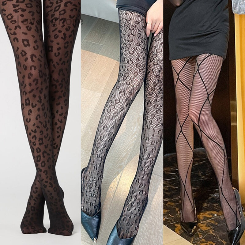 Stoking Jaring Gotik Celana Ketat Jaring Lolita untuk Wanita Stoking Jaring Y2k Pantyhose dengan Legging Pola Bunga Lingerie Seksi