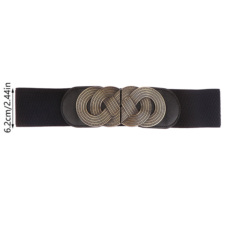 Fibbia in metallo con cintura elastica larga nera elegante Vintage per cinture decorative per abiti da donna
