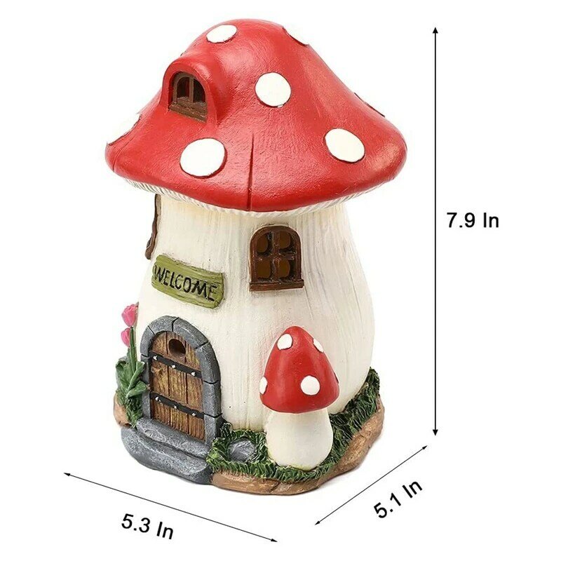 Mushroom House Solar Lamp Resin Craft Gardening Garden Miniature Fairy Landscape House Decoration Ornament