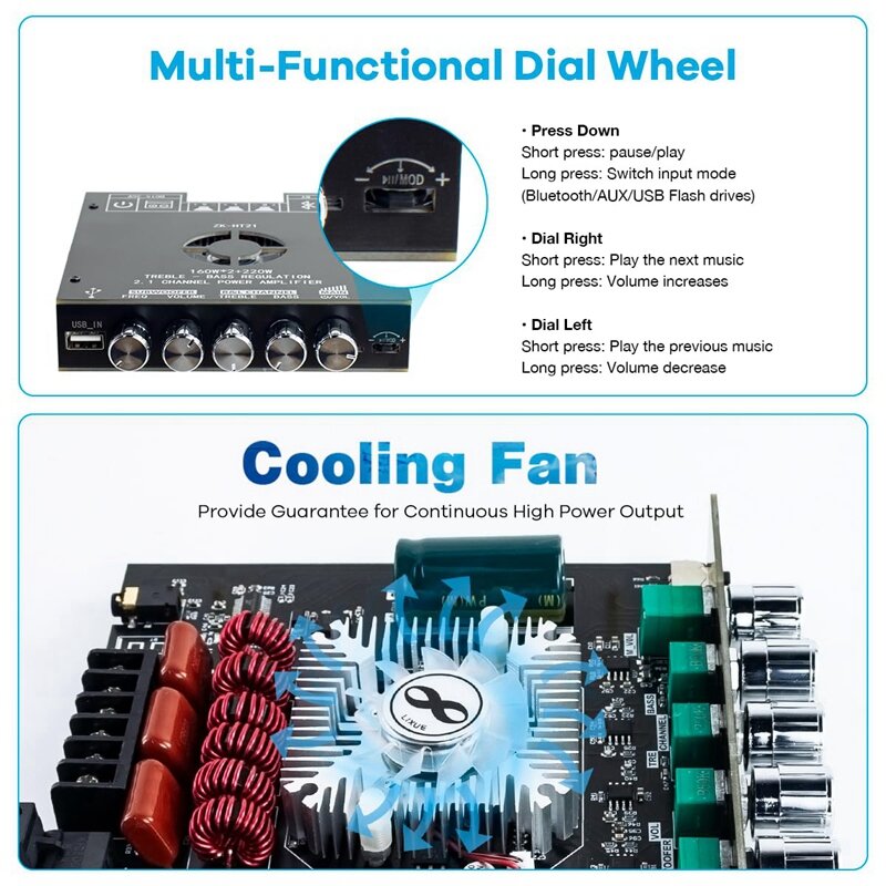 TDA7498E Bluetooth 160Wx2+220W Subwoofer 2.1 Channel Audio Receiver Amplifier Board Parts For DIY Speakers