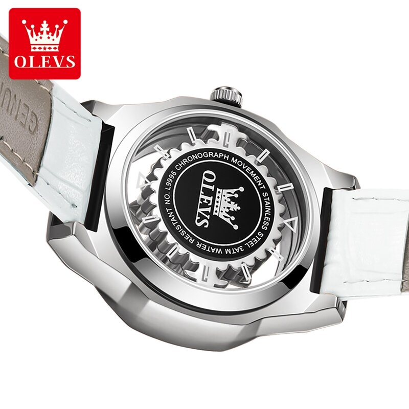 OLEVS-Relógio Quartz Diamante de Luxo para Homens e Mulheres, Relógios Prateados Impermeáveis, Pulseira De Couro, Marca De Moda